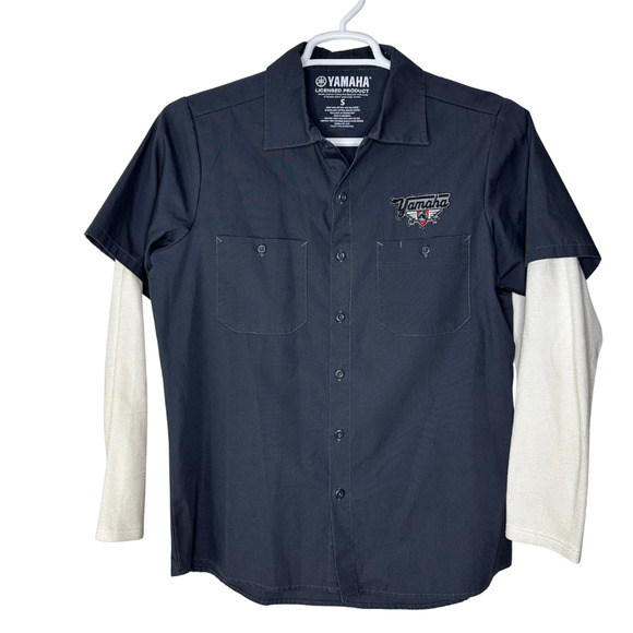 Yamaha Shirt Mens Small Gray Layered Thermal Sleeves Mechanic Workwear Utility - Picture 2 of 7